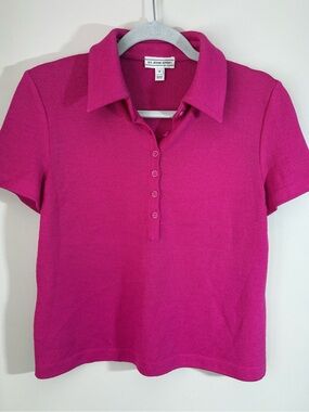 St John Sport Knit Polo Top Pink Small Country Club Golf Preppy Luxury